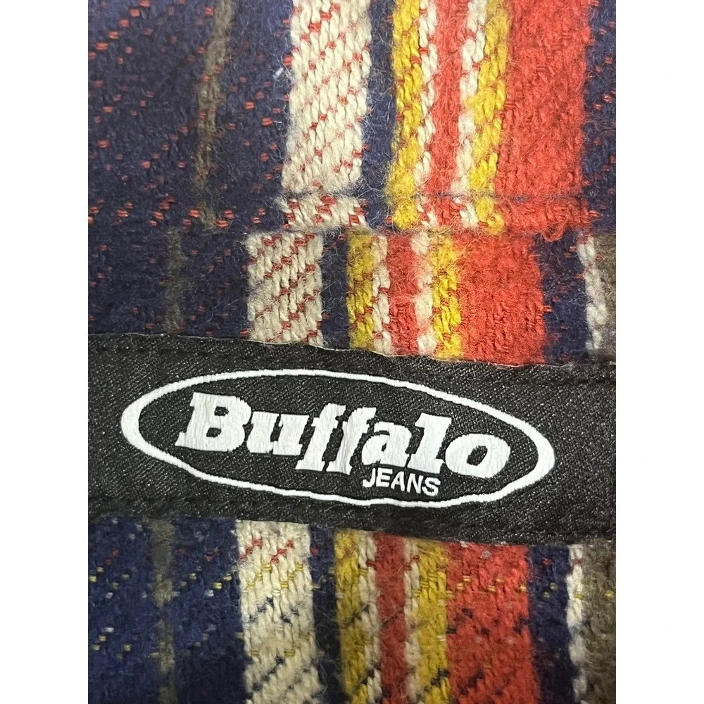 Buffalo Jeans Plaid Flannel Shirt Jacket Men M Red Navy Rugged Grunge Lumberjack